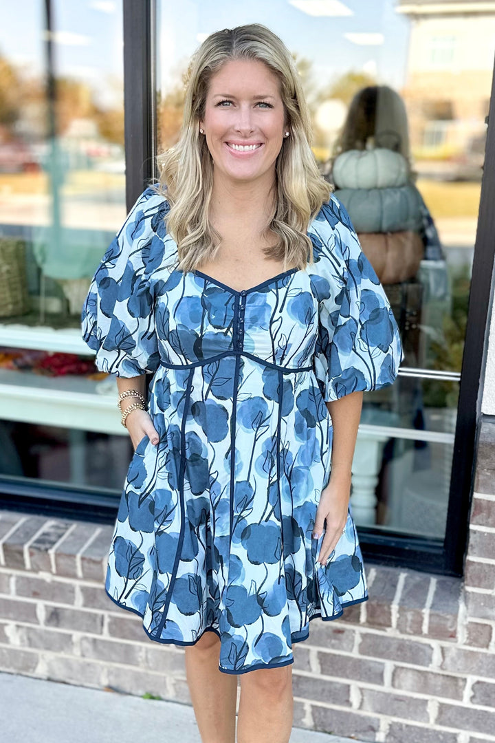 NAVY WATERCOLOR SPOT BABYDOLL DRESS