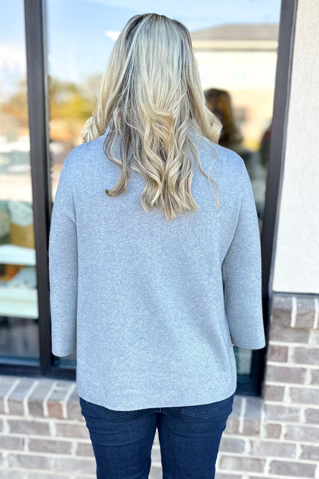 SILVER GLITTER YARN MOCK NECK SWEATER