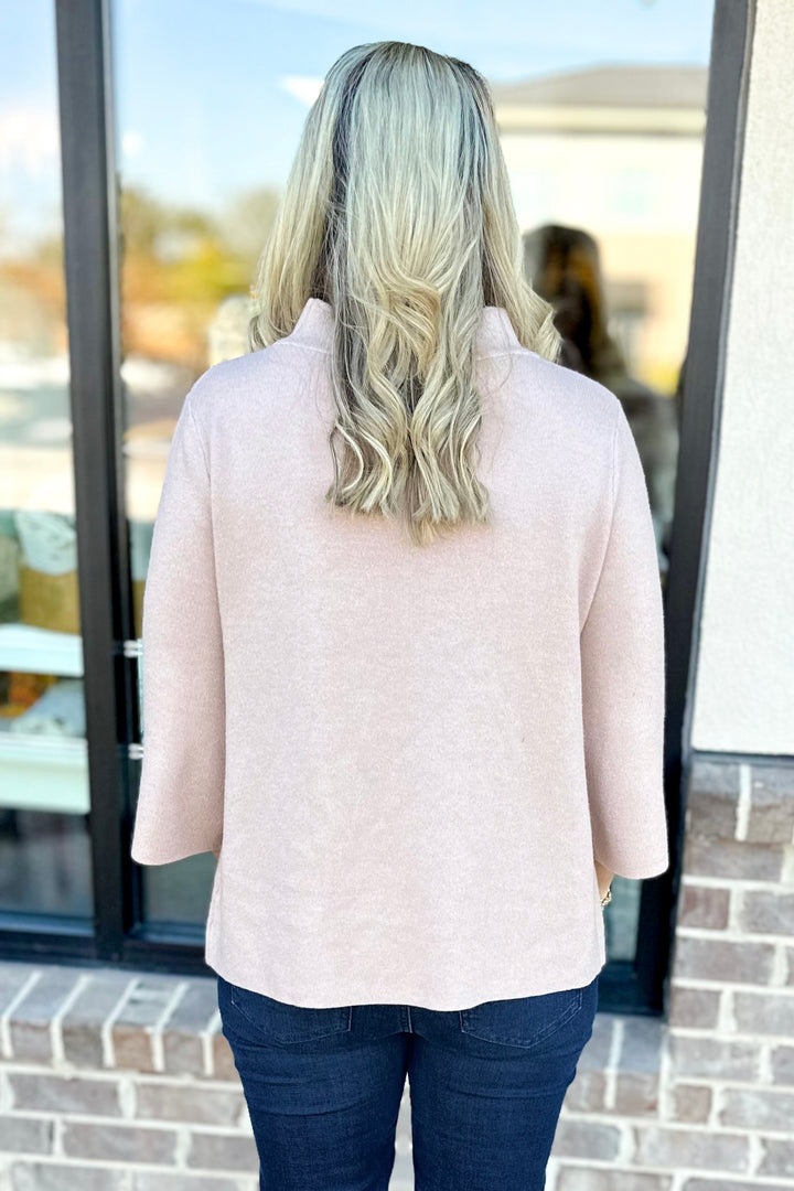 ROSE GOLD GLITTER YARN MOCK NECK SWEATER