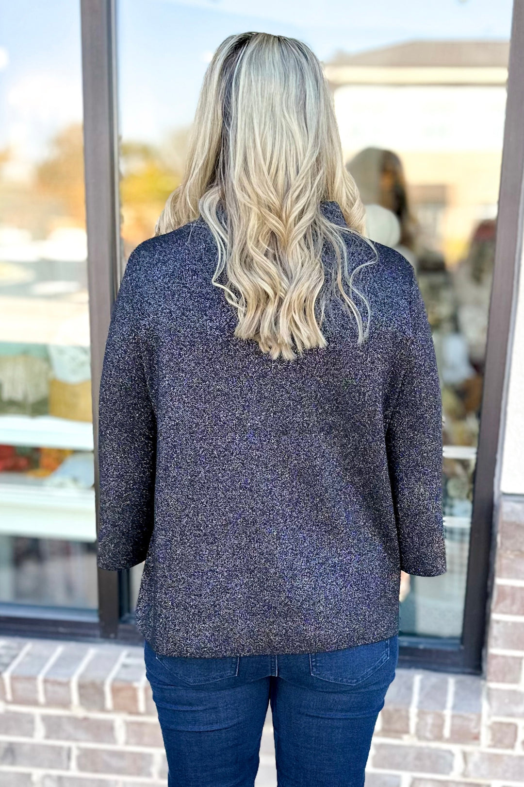 BLACK GLITTER YARN  MOCK NECK SWEATER