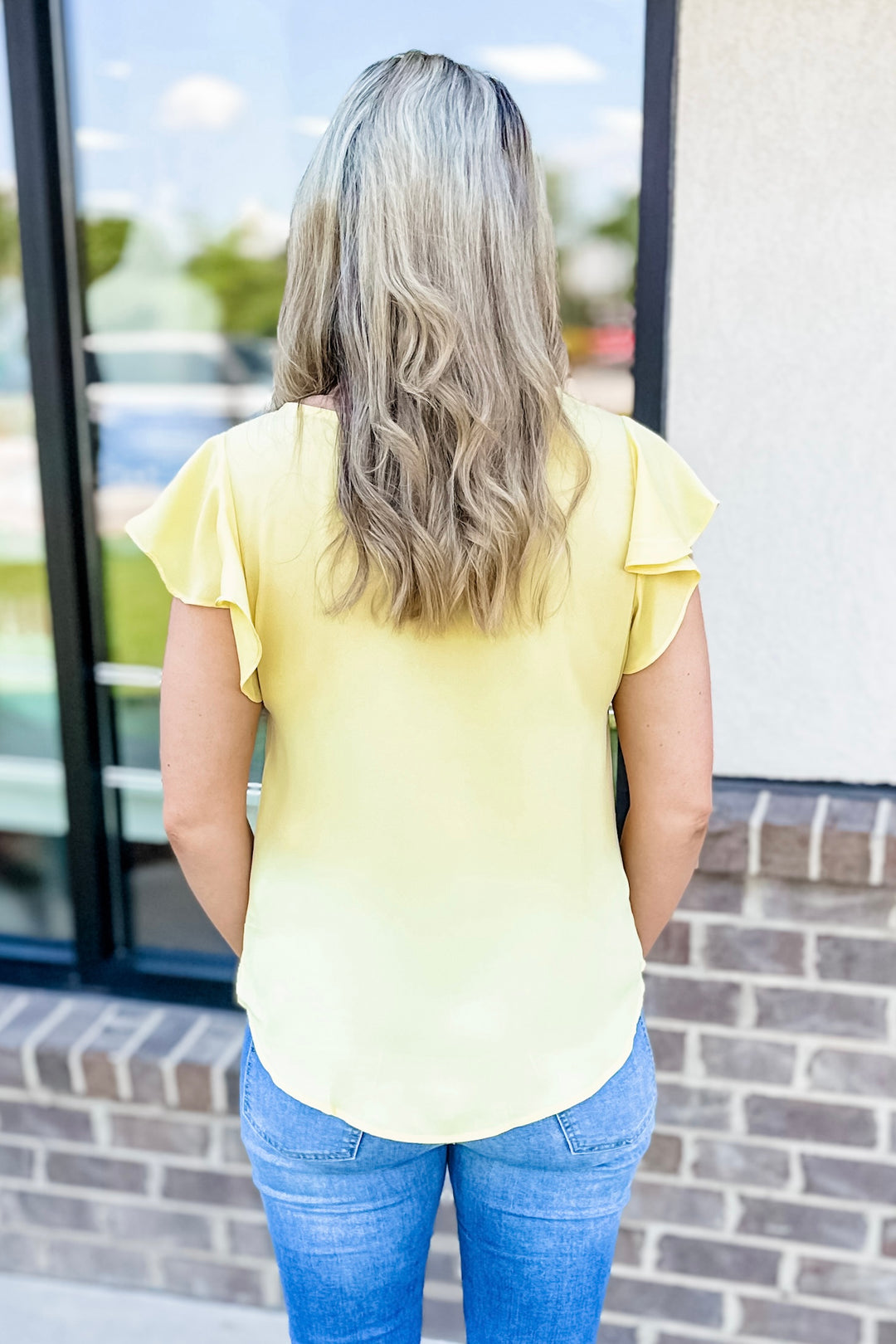 YELLOW VNECK FLUTTER SLEEVE TOP