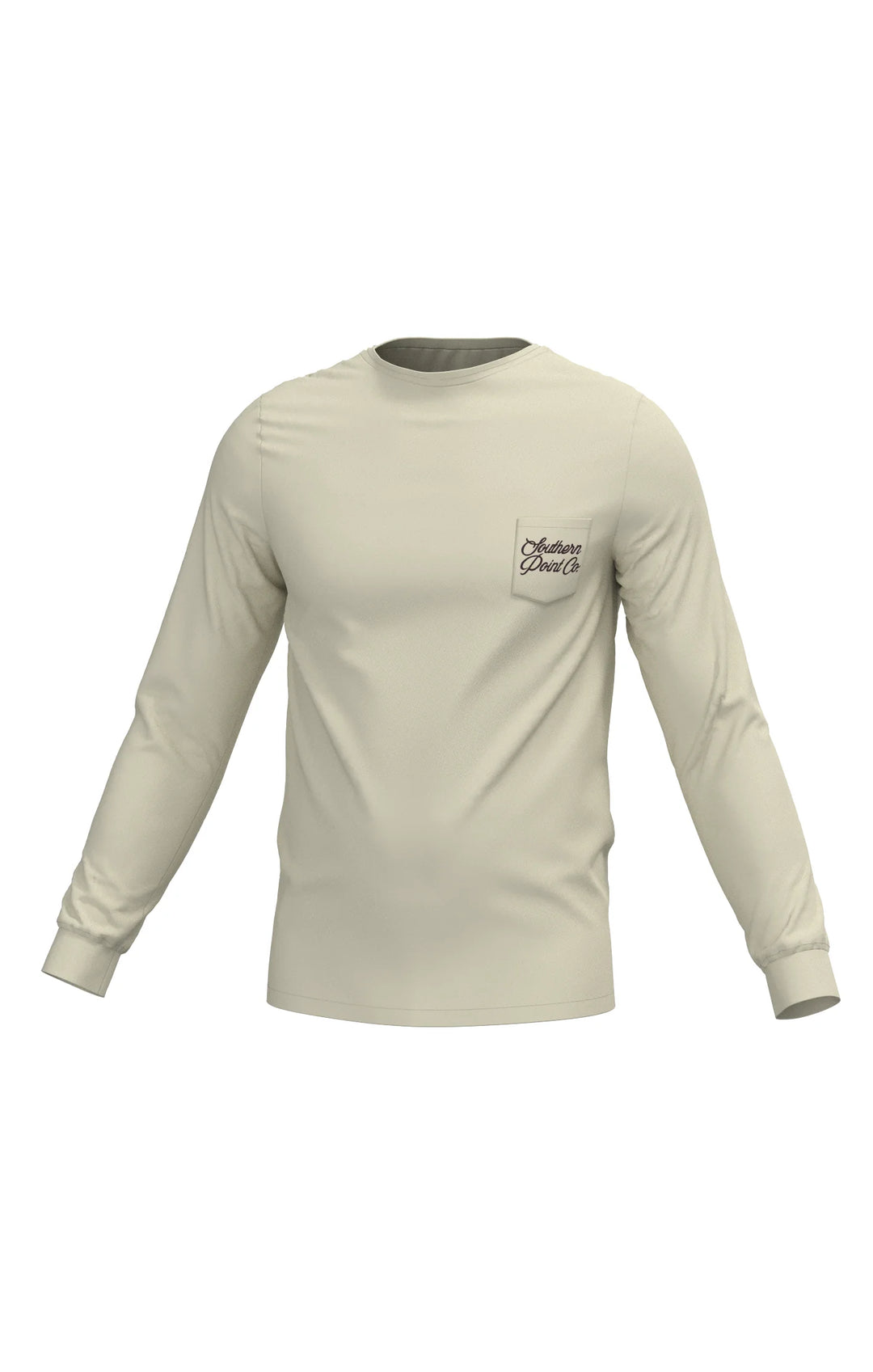 Beige long-sleeve shirt with a logo on a white background
