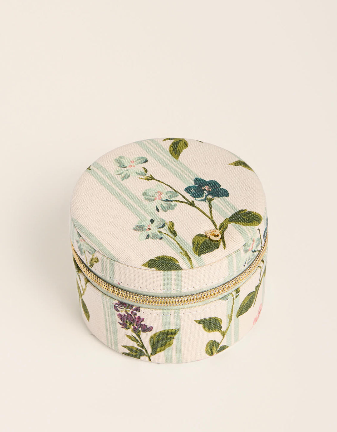 BLOOMING STRIPE ROUND JEWELRY MIRROR TRAVEL CASE