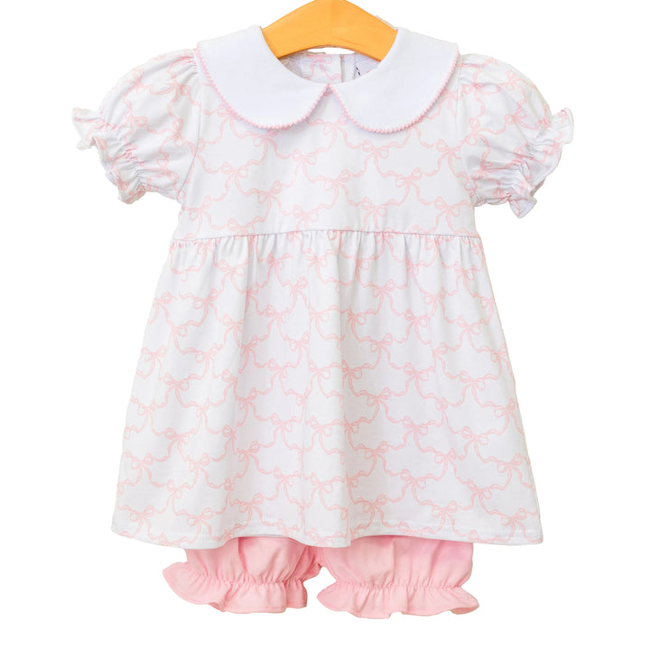 PINK TRELLIS BOW CHARLOTTE BLOOMER SET