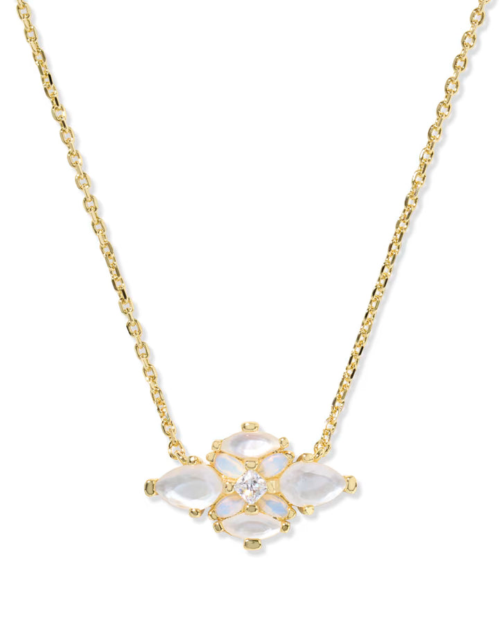 ABBIE CRYSTAL SHORT PENDANT NECKLACE, GOLD NEUTRAL MIX