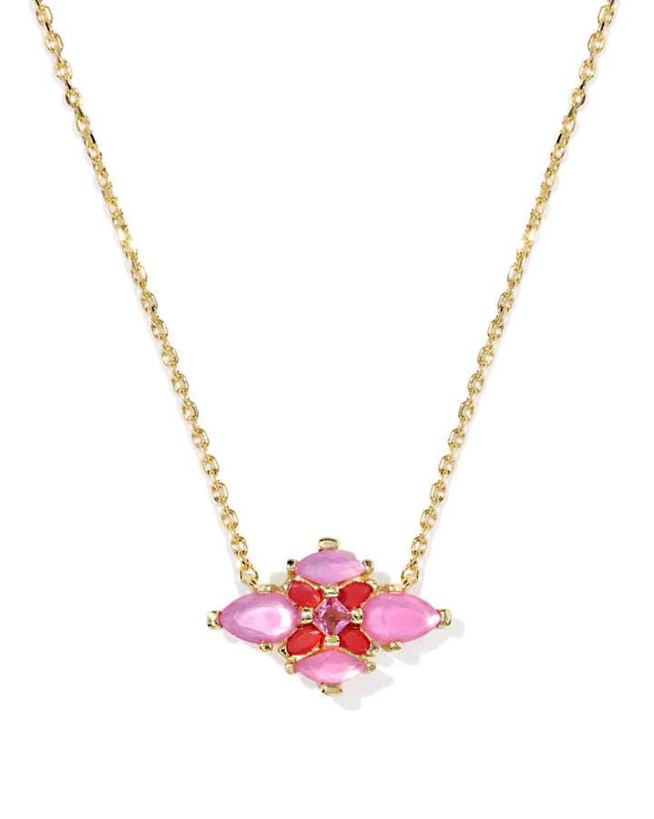 ABBIE CRYSTAL SHORT PENDANT NECKLACE, GOLD PINK MIX