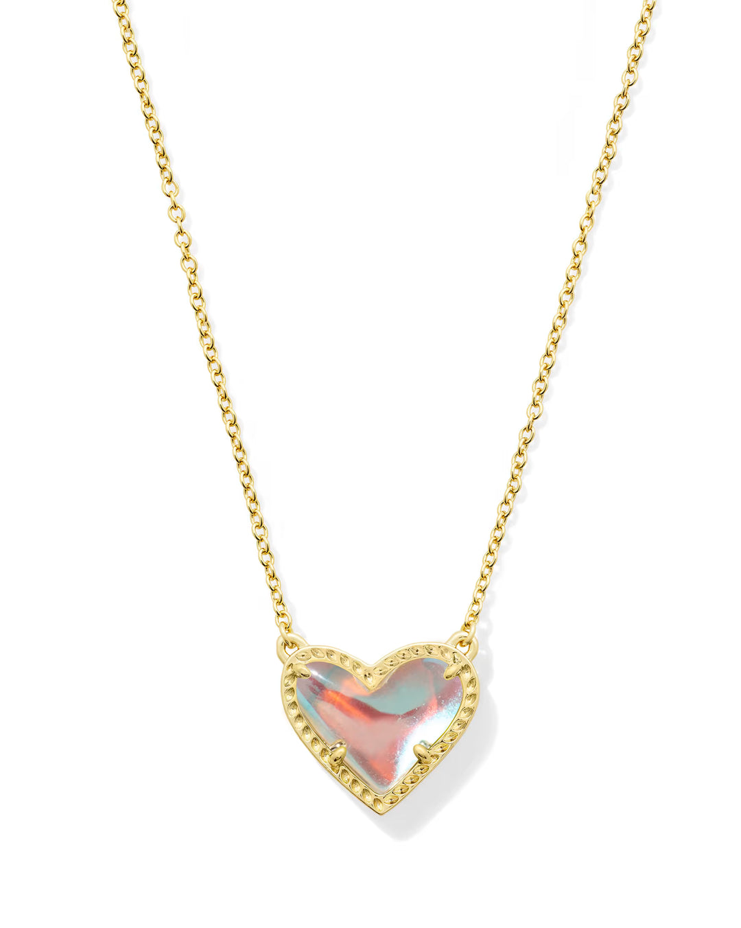 ARI HEART SHORT PENDANT NECKLACE, GOLD DICHROIC GLASS