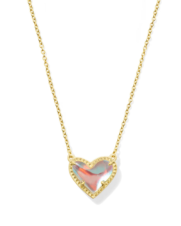 ARI HEART SHORT PENDANT NECKLACE, GOLD DICHROIC GLASS