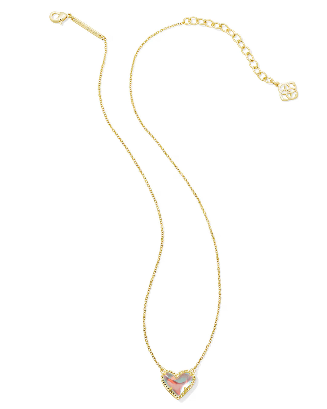 ARI HEART SHORT PENDANT NECKLACE, GOLD DICHROIC GLASS