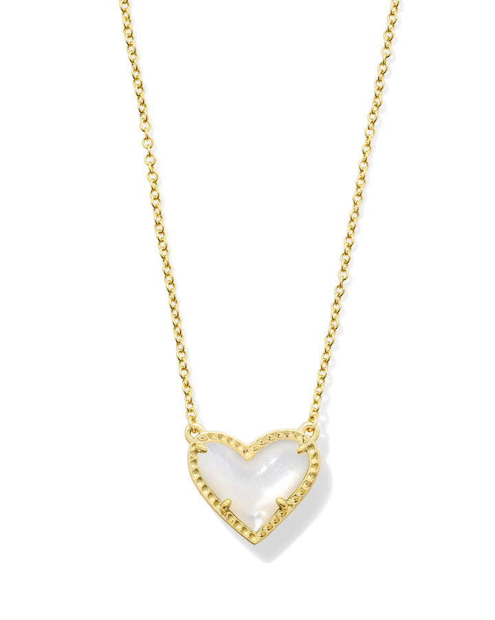 ARI HEART SHORT PENDANT NECKLACE, GOLD IVORY MOTHER OF PEARL