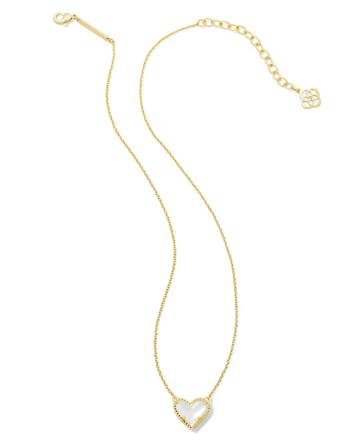 ARI HEART SHORT PENDANT NECKLACE, GOLD IVORY MOTHER OF PEARL
