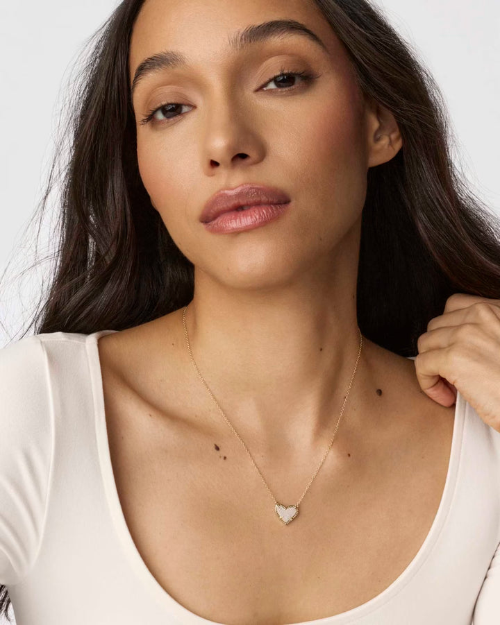 ARI HEART SHORT PENDANT NECKLACE, GOLD IRIDESCENT DRUSY