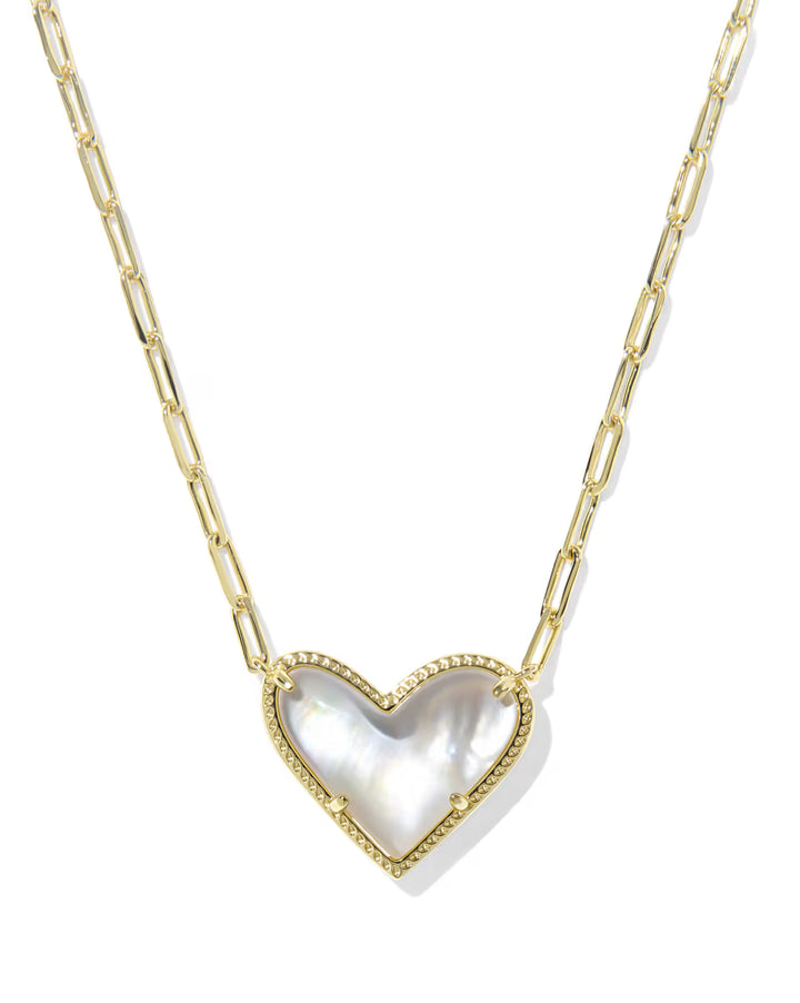 ARI HEART STATEMENT SHORT PENDANT NECKLACE, GOLD IVORY MOTHER OF PEARL