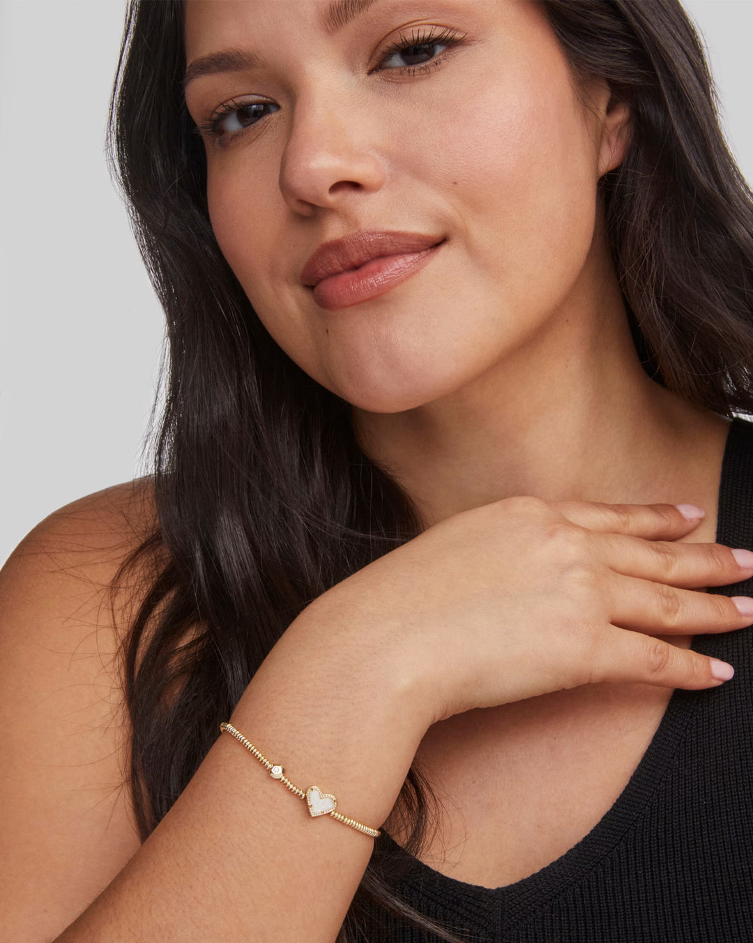 ARI HEART STRETCH BRACELET, GOLD IRIDESCENT DRUSY