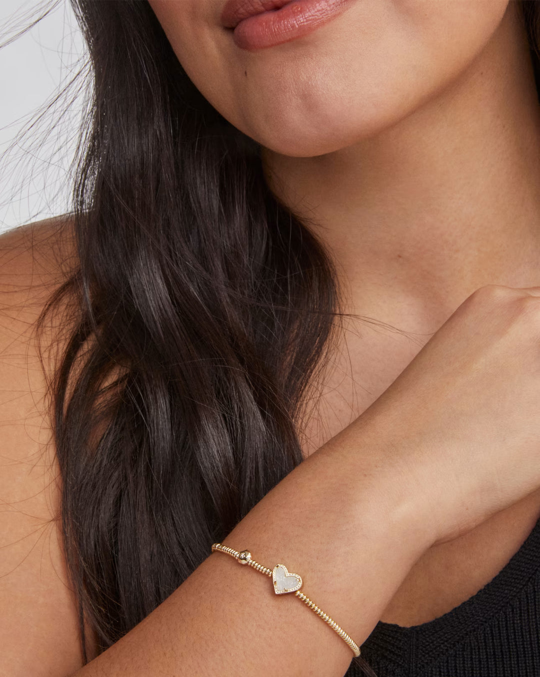 ARI HEART STRETCH BRACELET, GOLD IRIDESCENT DRUSY