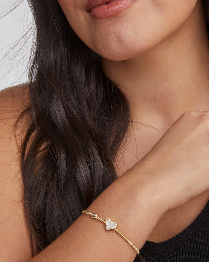 ARI HEART STRETCH BRACELET, GOLD IRIDESCENT DRUSY