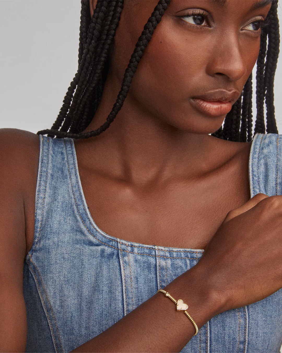 ARI HEART STRETCH BRACELET, GOLD ROSE QUARTZ