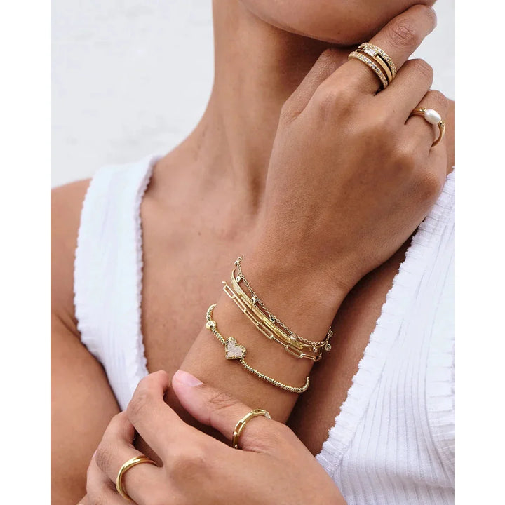 ARI HEART STRETCH BRACELET, GOLD ROSE QUARTZ