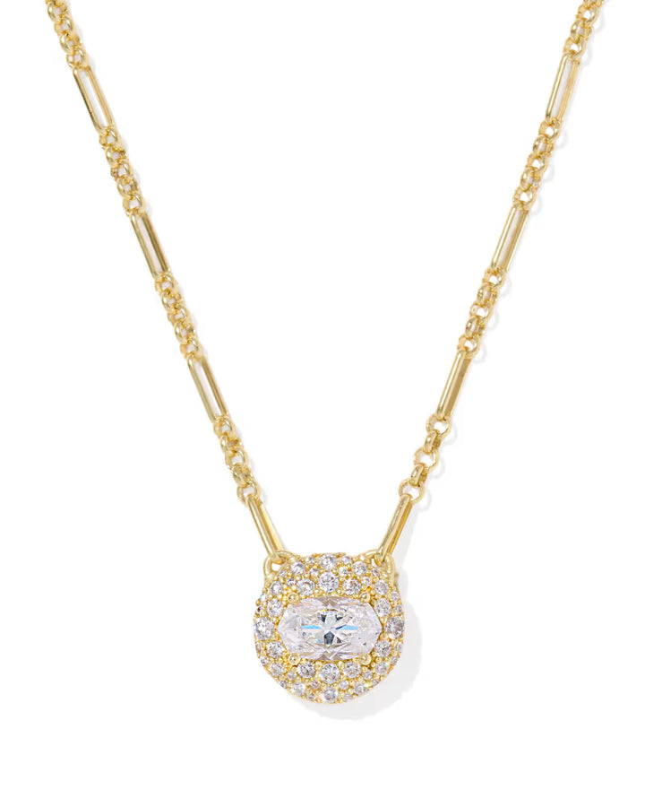 BELLA SHORT PENDANT NECKLACE, GOLD WHITE CZ