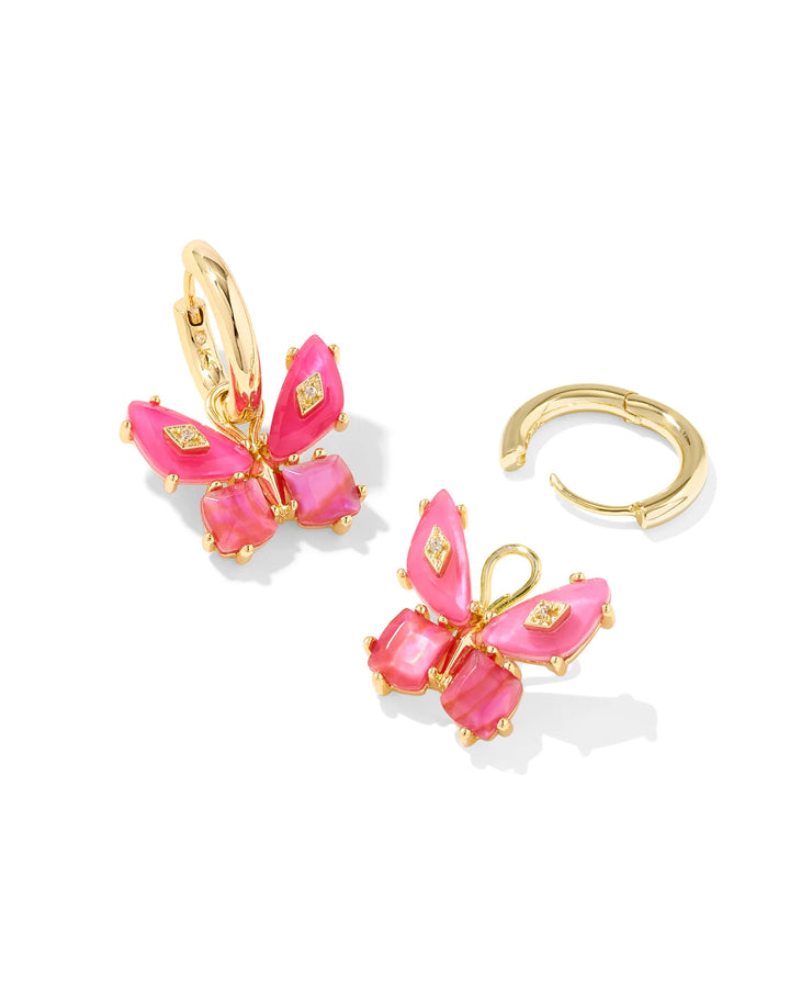 BIANCA BUTTERFLY HUGGIE EARRINGS, GOLD PINK MIX