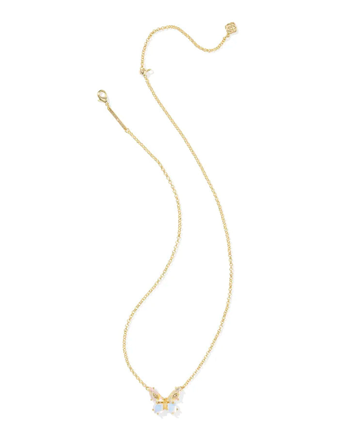 BIANCA BUTTERFLY SHORT PENDANT NECKLACE, GOLD IRIDESCENT WHITE MIX