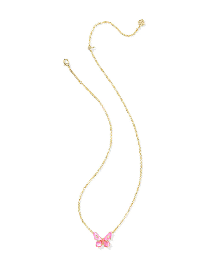 BIANCA BUTTERFLY SHORT PENDANT NECKLACE, GOLD PINK MIX