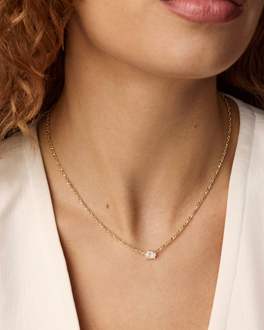 CAILIN CRYSTAL PENDANT NECKLACE, GOLD METAL WHITE CZ