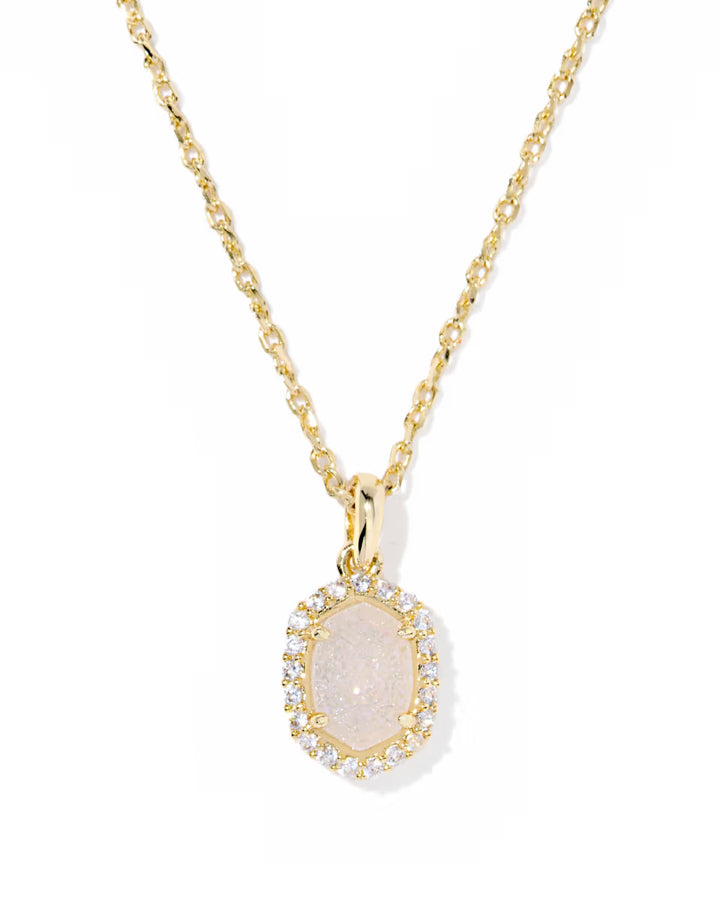 DAPHNE CRYSTAL FRAME SHORT PENDANT NECKLACE, GOLD IRIDESCENT DRUSY