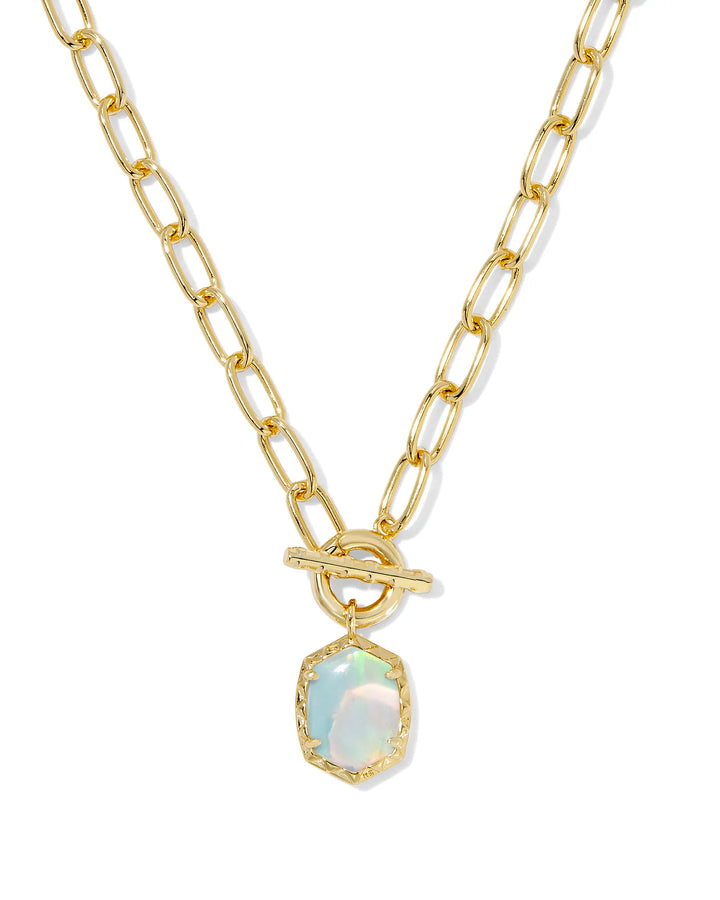 DAPHNE LINK AND CHAIN NECKLACE, GOLD WHITE OPALESCENT RESIN