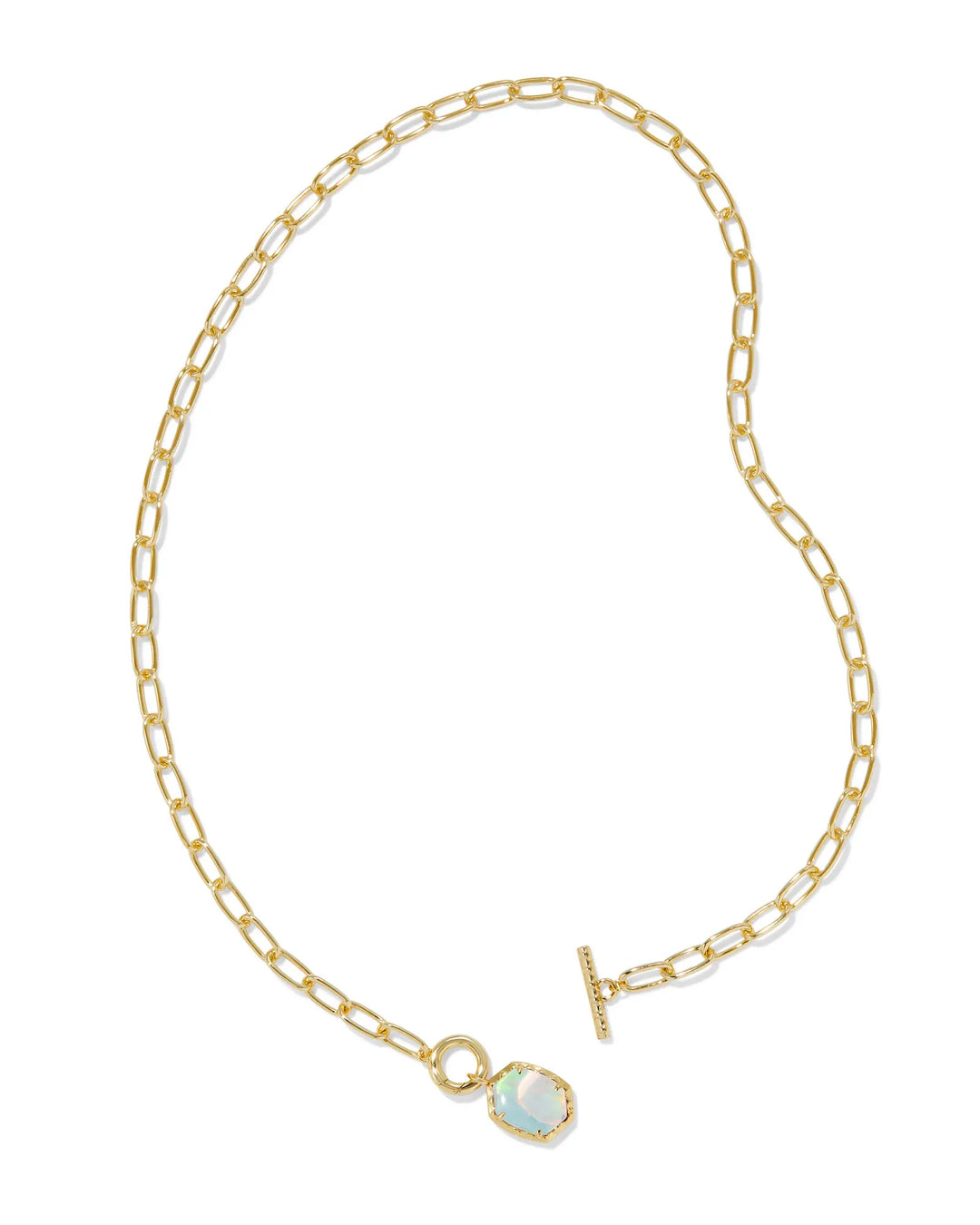 DAPHNE LINK AND CHAIN NECKLACE, GOLD WHITE OPALESCENT RESIN