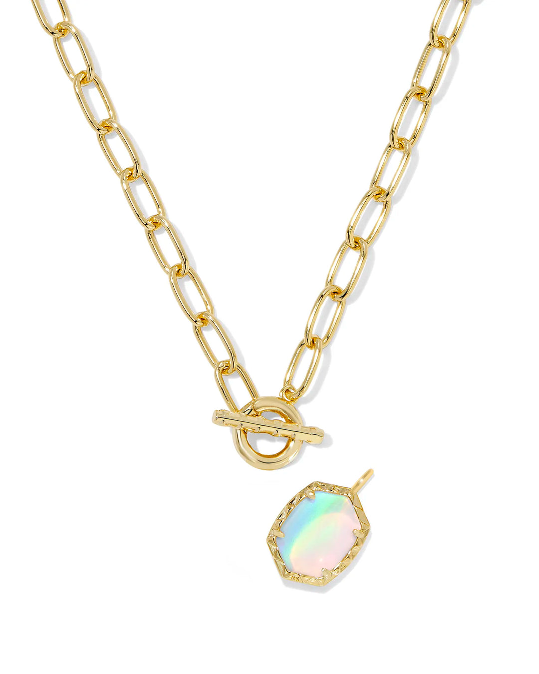 DAPHNE LINK AND CHAIN NECKLACE, GOLD WHITE OPALESCENT RESIN