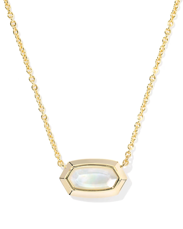 ELISA BEZEL SHORT PENDANT NECKLACE, GOLD IVORY MOTHER OF PEARL