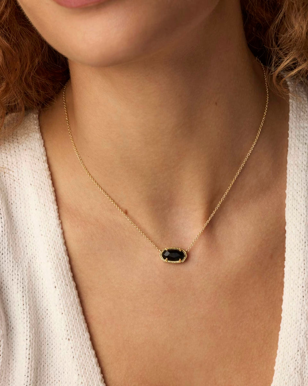 ELISA SHORT PENDANT NECKLACE, GOLD BLACK