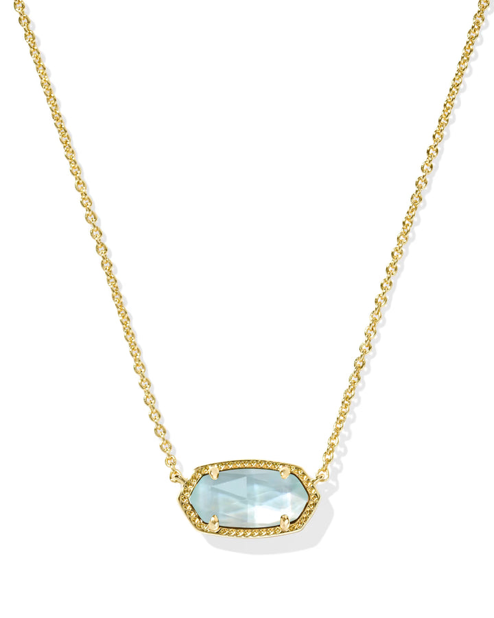 ELISA SHORT PENDANT NECKLACE, GOLD LIGHT BLUE ILLUSION