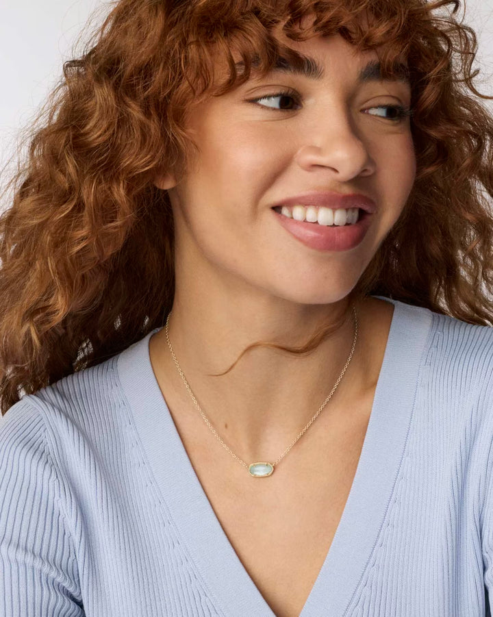ELISA SHORT PENDANT NECKLACE, GOLD LIGHT BLUE ILLUSION
