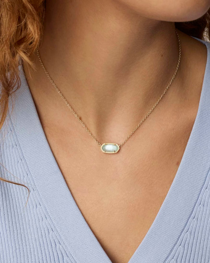 ELISA SHORT PENDANT NECKLACE, GOLD LIGHT BLUE ILLUSION