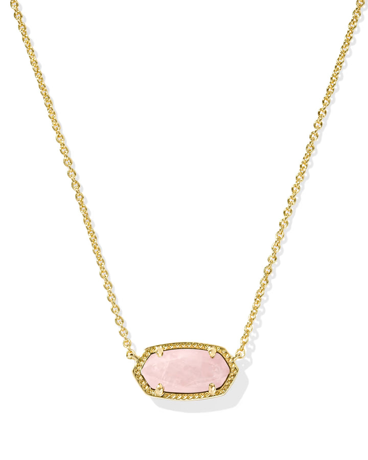 ELISA SHORT PENDANT NECKLACE, GOLD ROSE QUARTZ