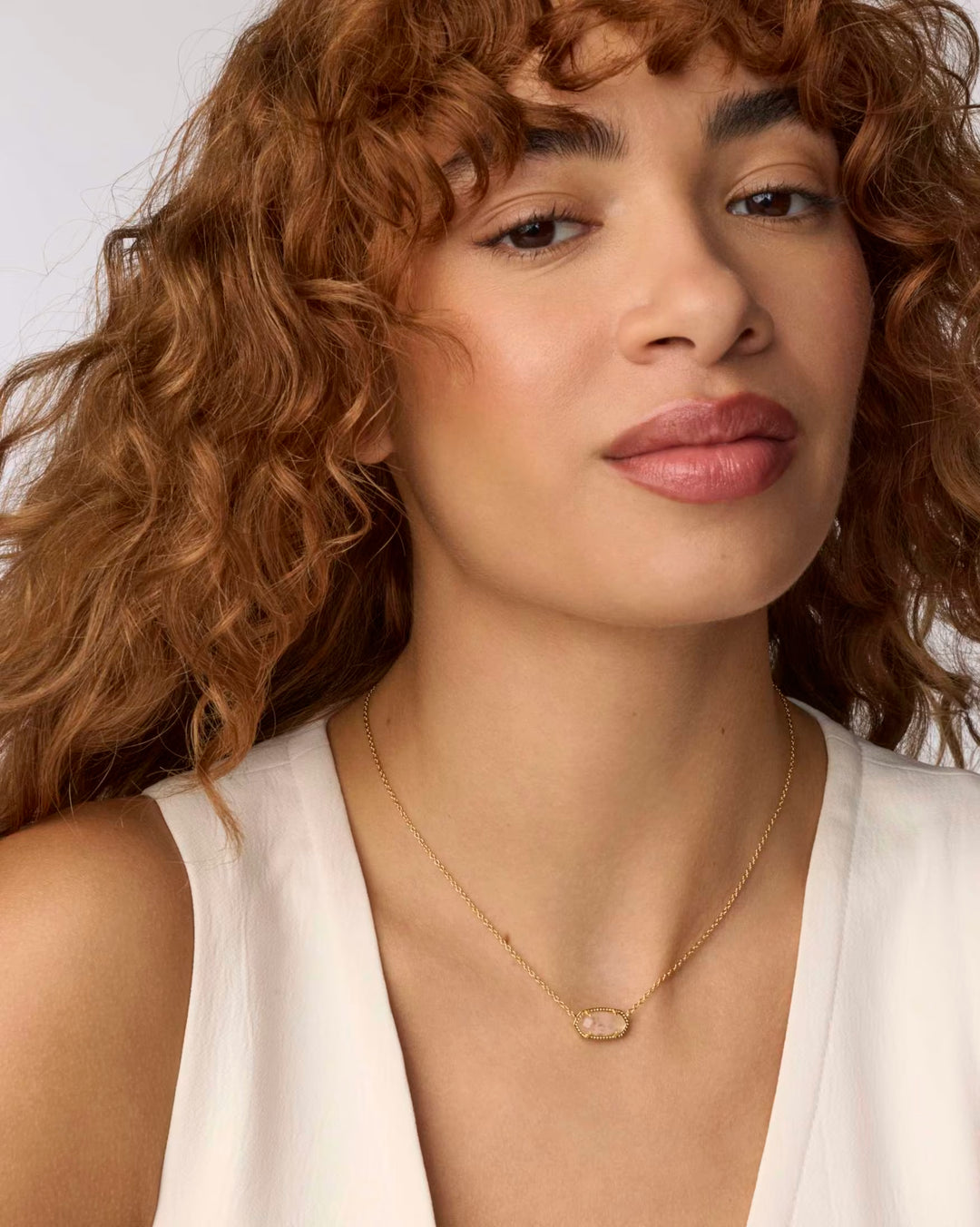 ELISA SHORT PENDANT NECKLACE, GOLD ROSE QUARTZ