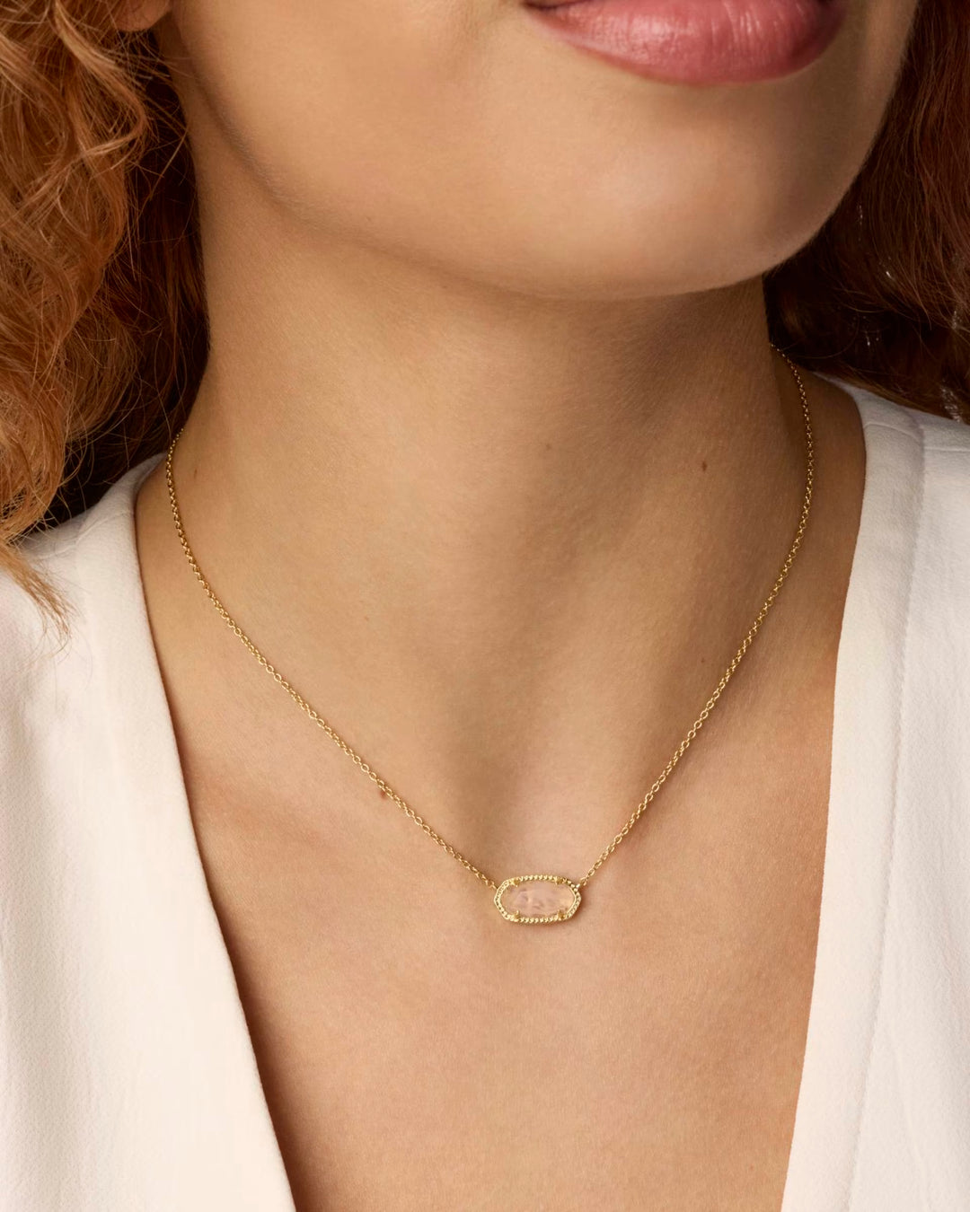 ELISA SHORT PENDANT NECKLACE, GOLD ROSE QUARTZ