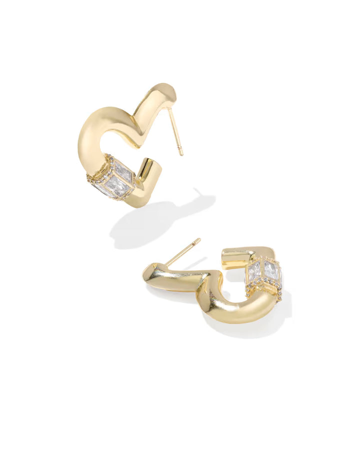 EMERY HEART DROP HOOP EARRINGS, GOLD WHITE CZ