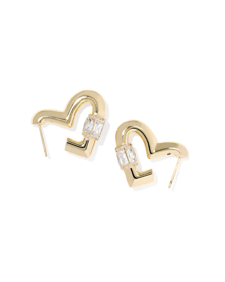 EMERY HEART DROP HOOP EARRINGS, GOLD WHITE CZ