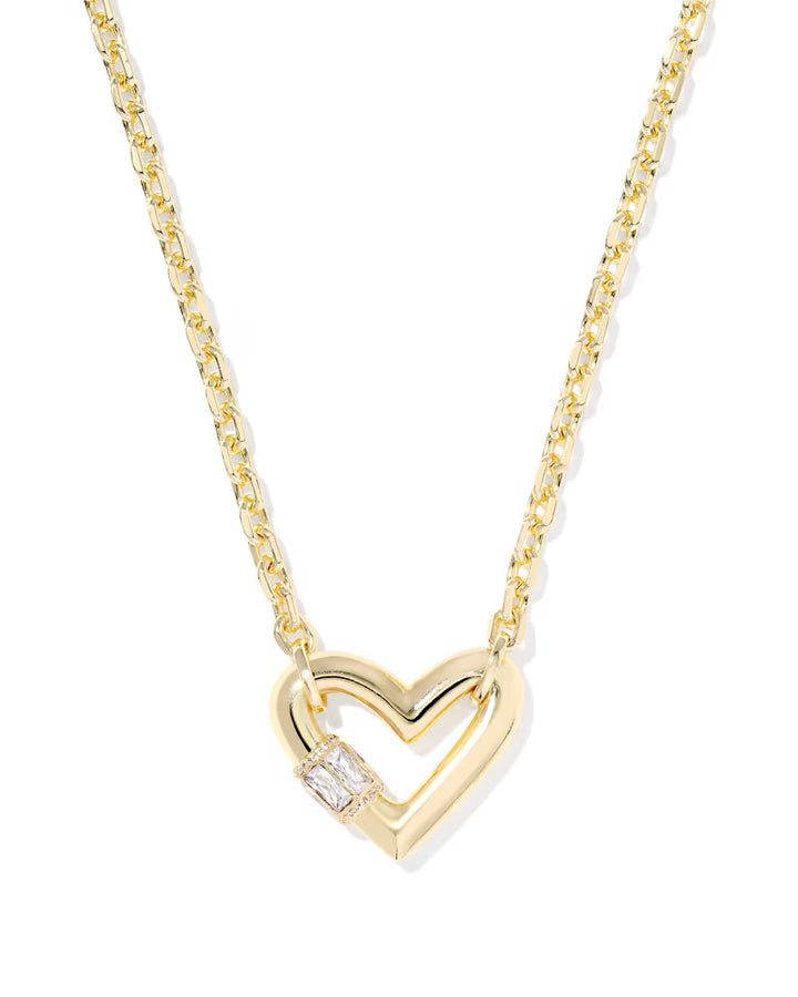 EMERY HEART SHORT PENDANT NECKLACE, GOLD WHITE CZ