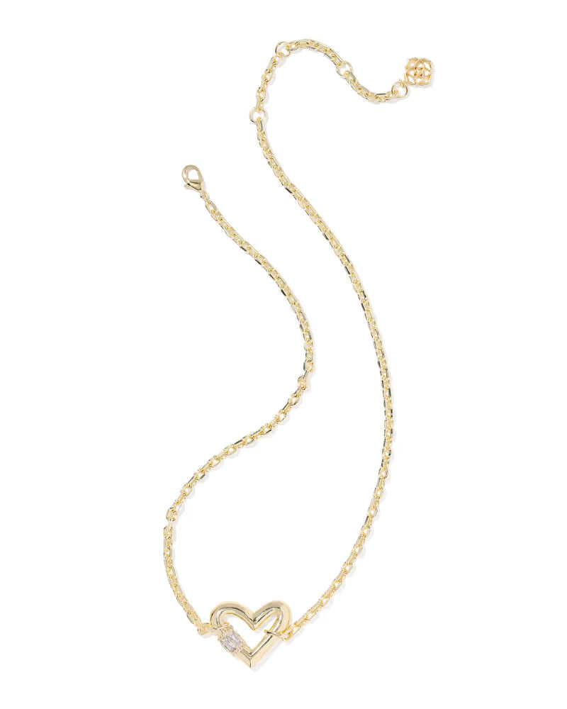 EMERY HEART SHORT PENDANT NECKLACE, GOLD WHITE CZ