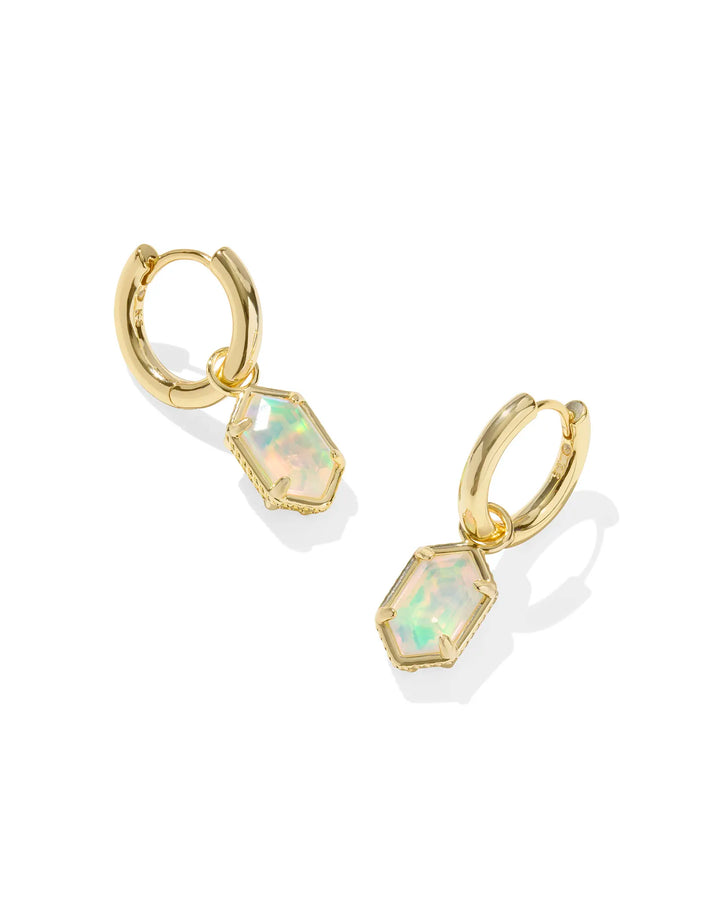 HALLIE HUGGIE EARRINGS, GOLD OPALITE ILLUSION