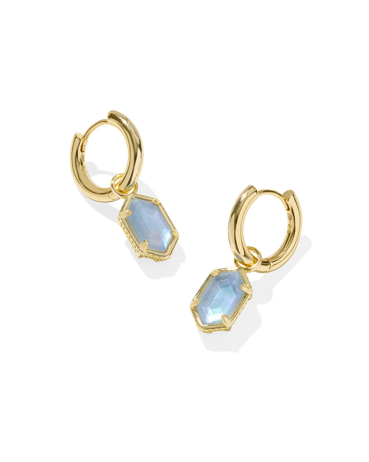 HALLIE HUGGIE EARRINGS, GOLD SKY BLUE MOTHER OF PEARL