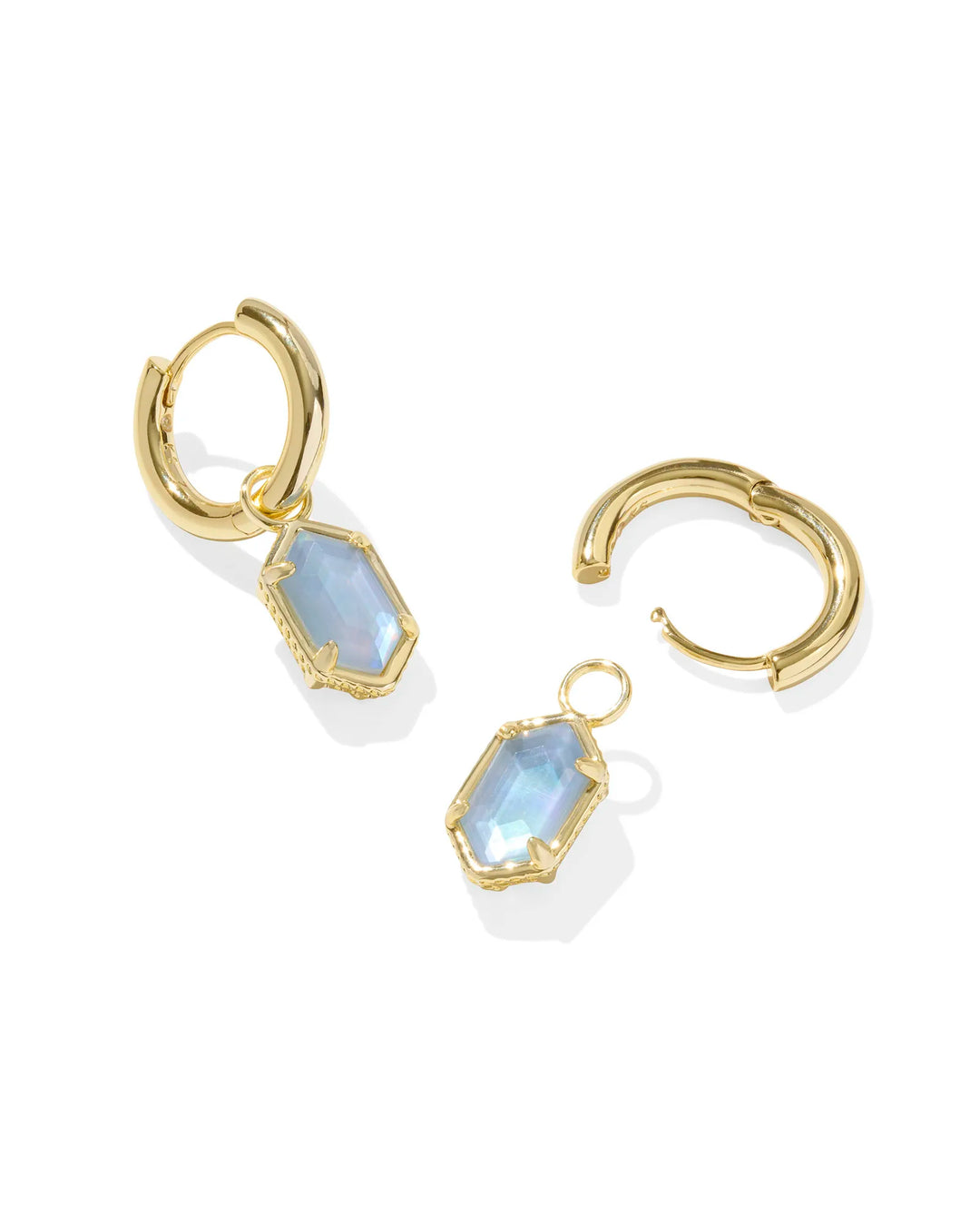 HALLIE HUGGIE EARRINGS, GOLD SKY BLUE MOTHER OF PEARL