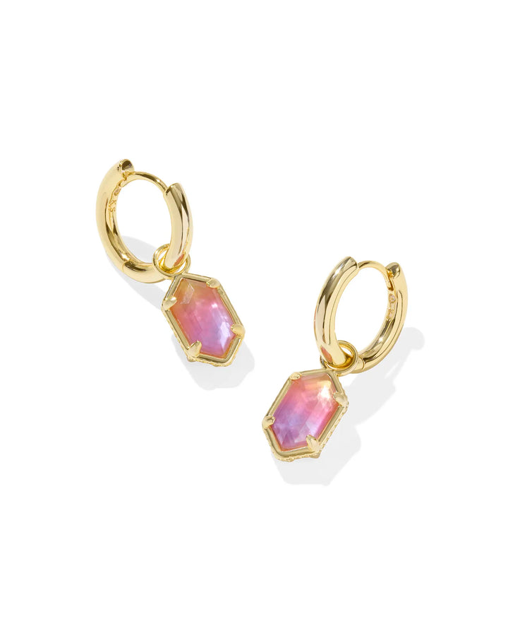 HALLIE HUGGIE EARRINGS, GOLD SUNRISE WATRCOLOR ILLUSION