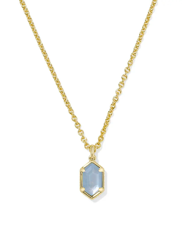 HALLIE SHORT PENDANT NECKLACE, GOLD SKY BLUE MOTHER OF PEARL