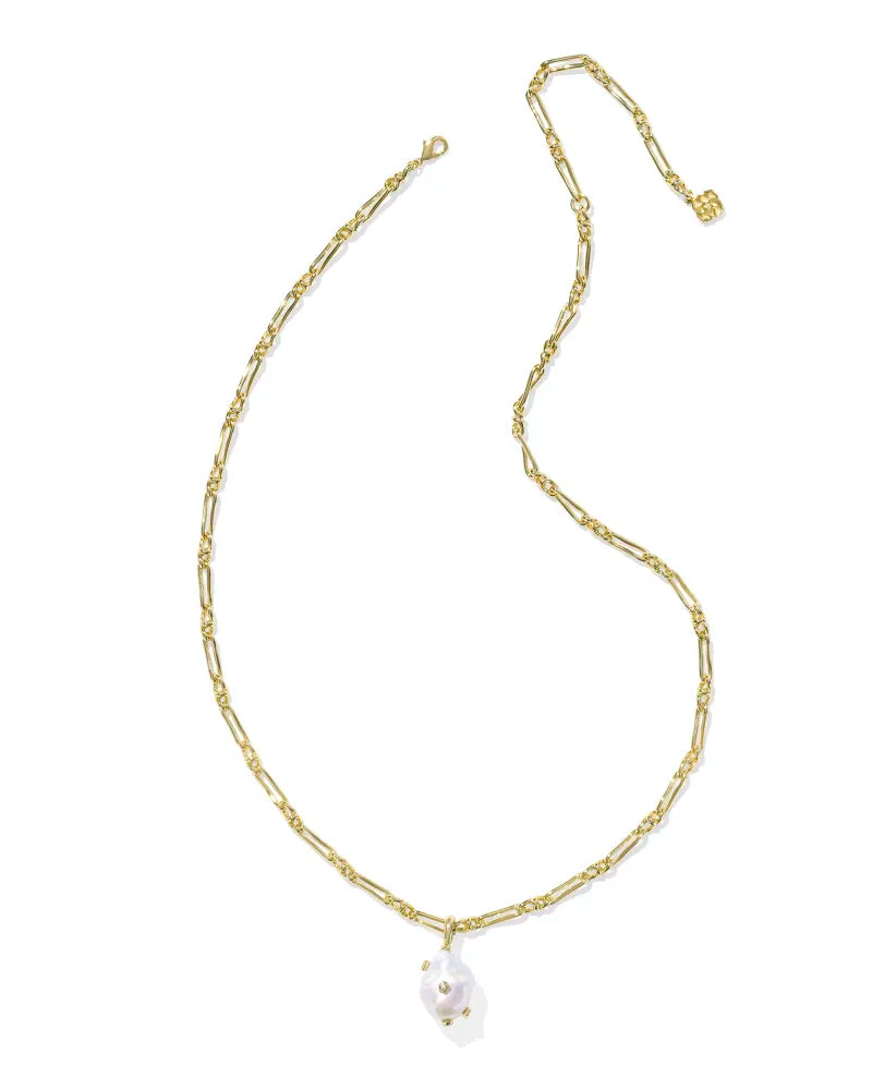 MELODY SMALL LONG PENDANT NECKLACE, GOLD WHITE PEARL