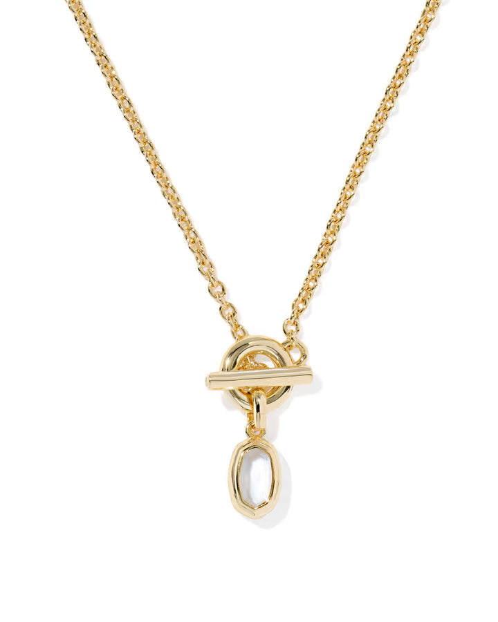 MINI ELISA TOGGLE SHORT PENDANT NECKLACE, GOLD IVORY MOTHER OF PEARL